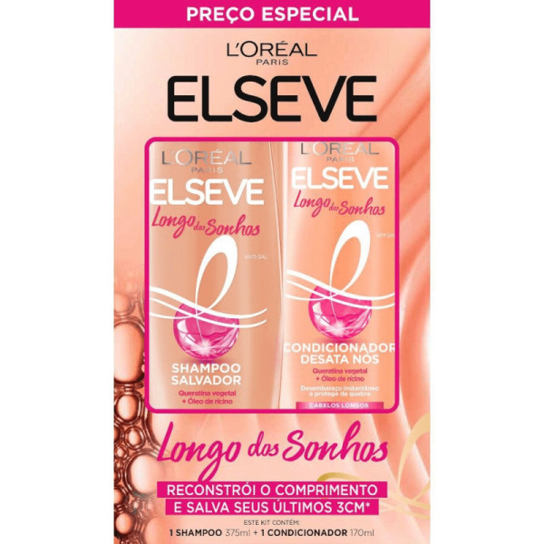 Kit Shampoo + Condicionador Elseve 375Ml Longo Dos Sonhos